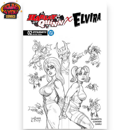 Harley Quinn X Elvira #2 1:7 - Cvr T Joseph Michael Linsner Line Art Variant