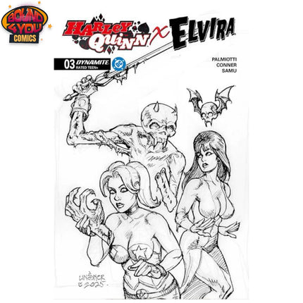 Harley Quinn X Elvira #3 Cvr L Inc 1:7 Joseph Michael Linsner Line Art